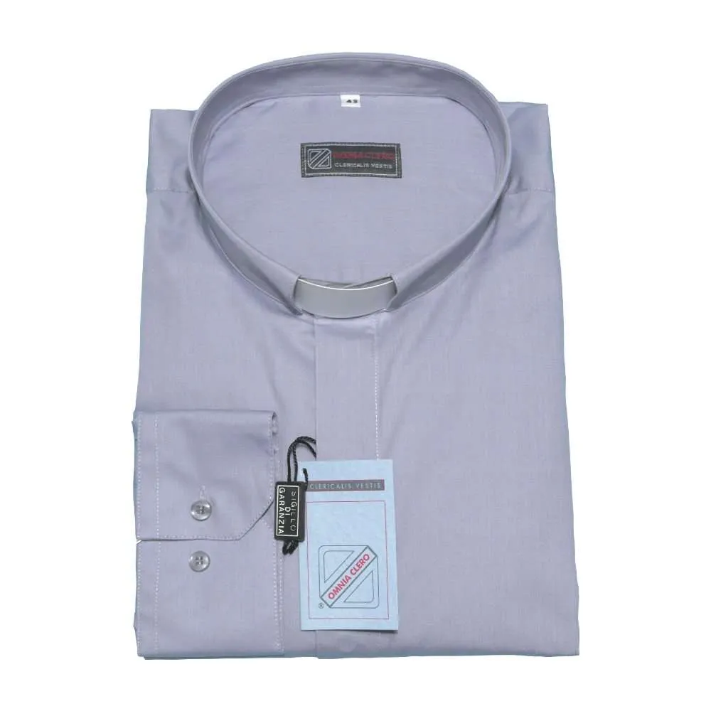Camicia Clergy Manica lunga Grigio perla in cotone